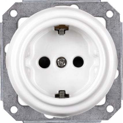 Elhard - Presa domestica retrò in ceramica con cornice SCHUKO 230V bianca/legno scuro