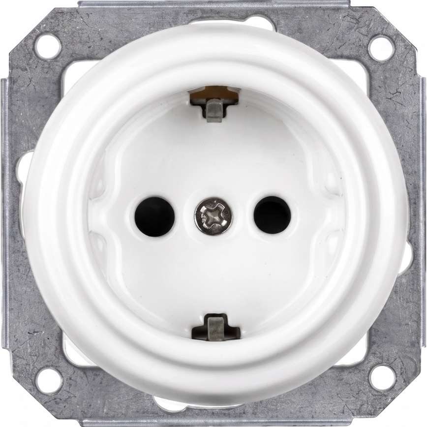 Elhard - Presa domestica retrò in ceramica con cornice SCHUKO 230V bianca/legno scuro