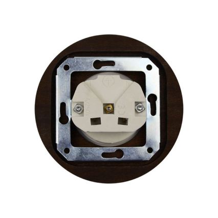 Elhard - Presa domestica retrò in ceramica con cornice SCHUKO 230V bianca/legno scuro