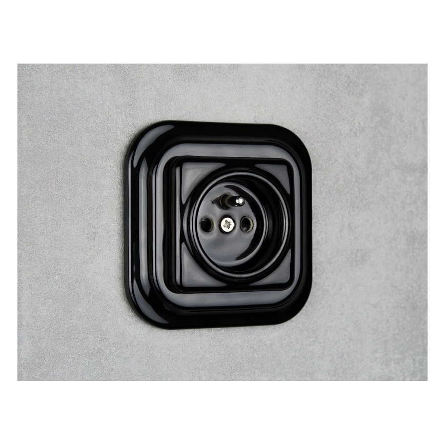 Elhard - Presa domestica retrò in ceramica con placca, 230 V, nera