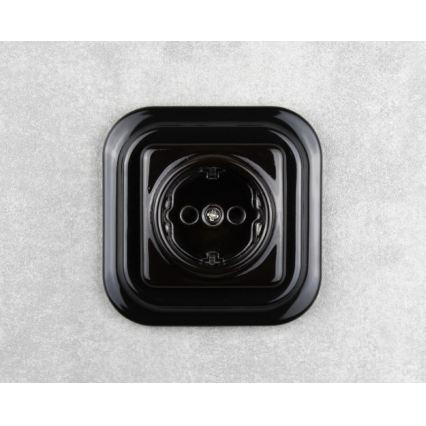 Elhard - Presa domestica retrò in ceramica con placca SCHUKO 230V nera