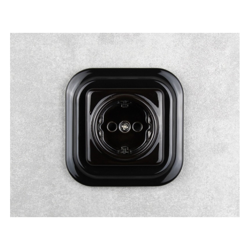 Elhard - Presa domestica retrò in ceramica con placca SCHUKO 230V nera