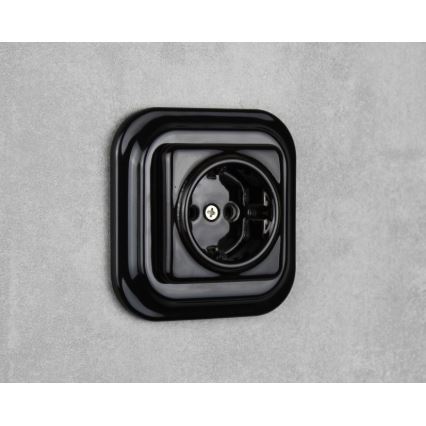 Elhard - Presa domestica retrò in ceramica con placca SCHUKO 230V nera