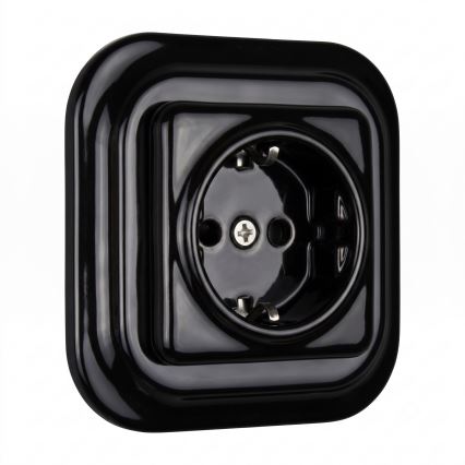 Elhard - Presa domestica retrò in ceramica con placca SCHUKO 230V nera