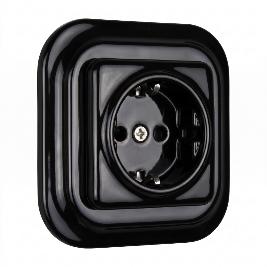 Elhard - Presa domestica retrò in ceramica con placca SCHUKO 230V nera