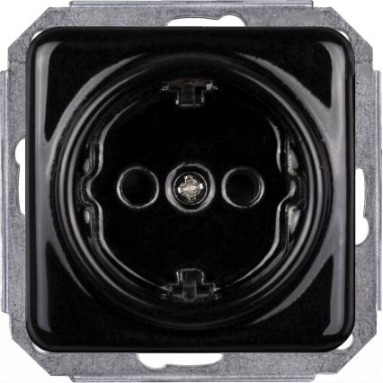 Elhard - Presa domestica retrò in ceramica con placca SCHUKO 230V nera