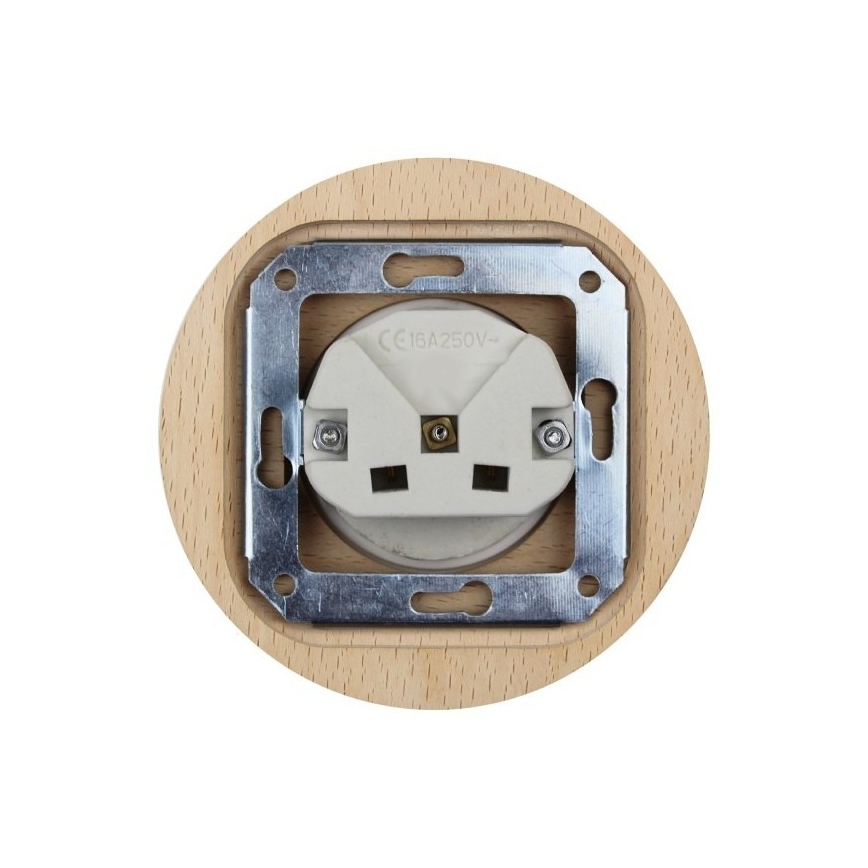 Elhard - presa domestica in ceramica in stile retrò con cornice SCHUKO 230V nera/legno chiaro