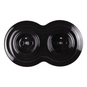 Elhard - Presa doppia da parete in ceramica stile retrò con cornice 230V nera