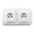 Elhard - Presa doppia in ceramica dal design retrò per uso domestico con cornice, 230V, bianca