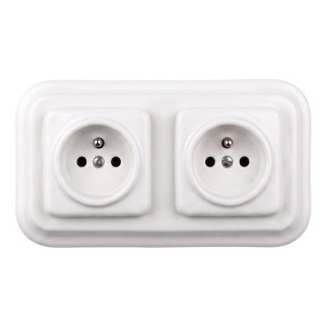 Elhard - Presa doppia in ceramica dal design retrò per uso domestico con cornice, 230V, bianca