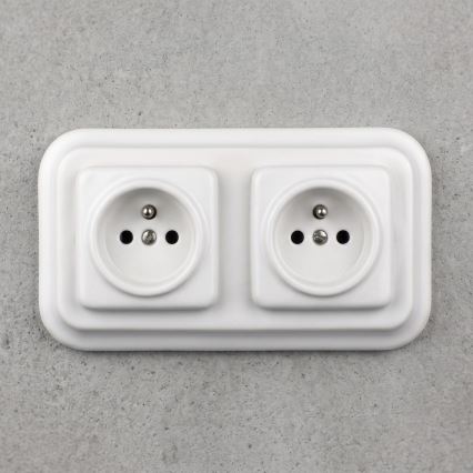 Elhard - Presa doppia in ceramica dal design retrò per uso domestico con cornice, 230V, bianca