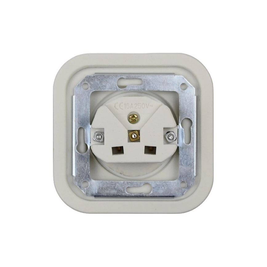 Elhard - Presa doppia in ceramica dal design retrò per uso domestico con cornice, 230V, bianca