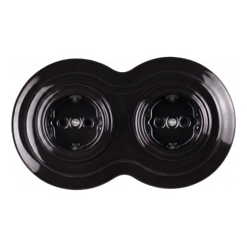 Elhard - Presa doppia in ceramica in stile retrò per uso domestico con cornice SCHUKO 230V, nera