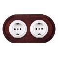 Elhard - Presa doppia in ceramica retrò per uso domestico con cornice SCHUKO 230V, bianco/legno scuro