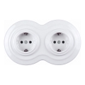 Elhard - Presa doppia in ceramica stile retrò per uso domestico con cornice SCHUKO 230V bianca