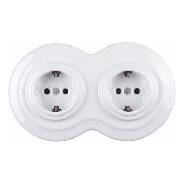 Elhard - Presa doppia in ceramica stile retrò per uso domestico con cornice SCHUKO 230V bianca
