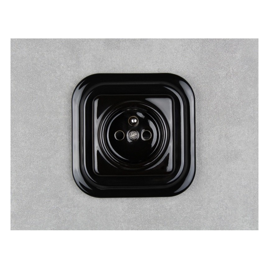 Elhard - Presa elettrica domestica in ceramica dal design retrò, senza cornice, 230 V, nera