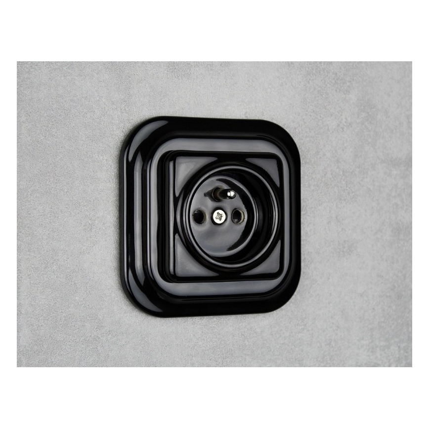 Elhard - Presa elettrica domestica in ceramica dal design retrò, senza cornice, 230 V, nera