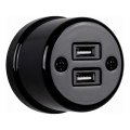 Elhard - Presa in ceramica stile retrò con 2 porte USB-A, nera