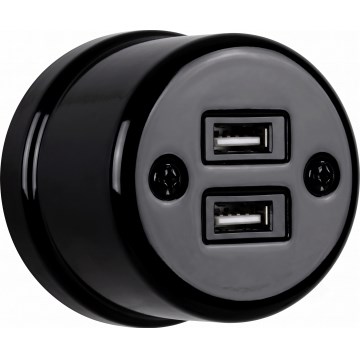 Elhard - Presa in ceramica stile retrò con 2 porte USB-A, nera