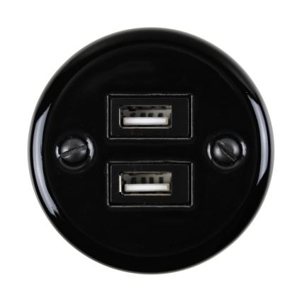 Elhard - Presa in ceramica stile retrò con 2 porte USB-A, nera