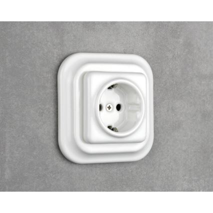 Elhard - Presa SCHUKO a parete in ceramica stile retrò senza placca 230V bianca