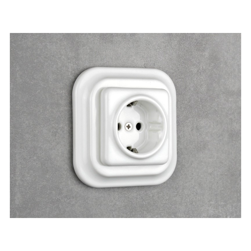 Elhard - Presa SCHUKO a parete in ceramica stile retrò senza placca 230V bianca