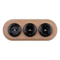 Elhard - Presa tripla da parete in ceramica in stile retrò con cornice SCHUKO 230V nero/legno chiaro