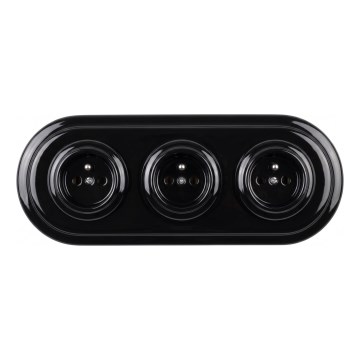 Elhard - Presa tripla da parete in ceramica stile retrò con cornice 230V, nera