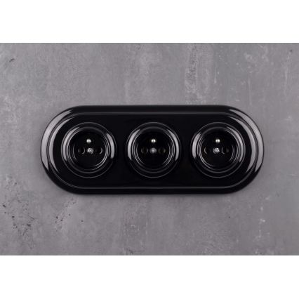 Elhard - Presa tripla da parete in ceramica stile retrò con cornice 230V, nera