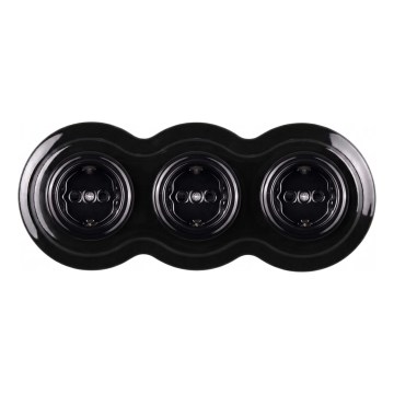 Elhard - Presa tripla domestica in ceramica in stile retrò con cornice SCHUKO 230V nera