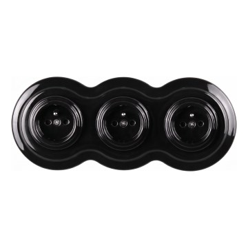 Elhard - Presa tripla in ceramica in stile retrò per uso domestico con cornice 230V nera