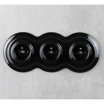 Elhard - Presa tripla in ceramica in stile retrò per uso domestico con cornice 230V nera