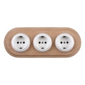Elhard - Presa tripla in ceramica in stile retrò per uso domestico con cornice SCHUKO 230V bianco/legno chiaro