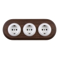 Elhard - Presa tripla in ceramica in stile retrò per uso domestico con cornice SCHUKO 230V bianco/legno scuro