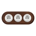 Elhard - Presa tripla in ceramica retrò da parete con cornice 230V bianco/legno scuro