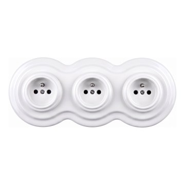 Elhard - Presa tripla in ceramica retrò per uso domestico con cornice 230 V bianca
