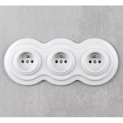 Elhard - Presa tripla in ceramica retrò per uso domestico con cornice 230 V bianca