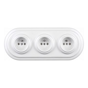 Elhard - Tripla presa domestica in ceramica dal design retrò con cornice 230V bianca