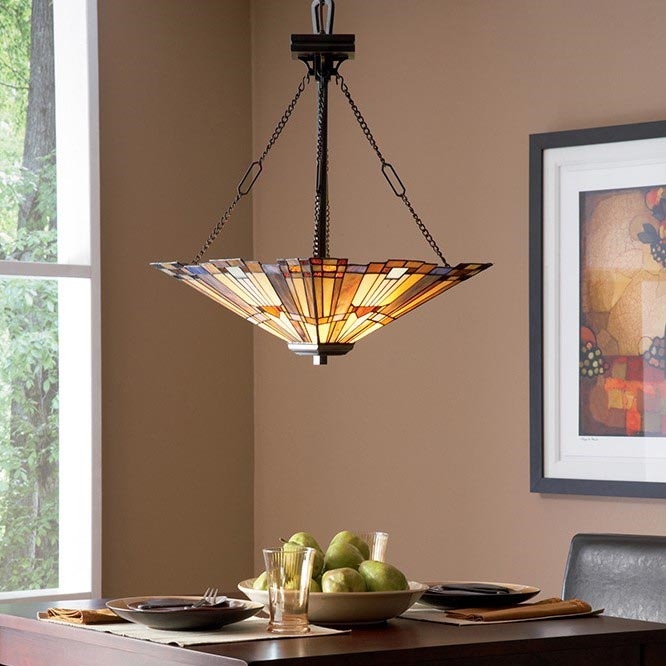 Elstead - Lampadario a catena Tiffany INGLENOOK 3xE27/100W/230V