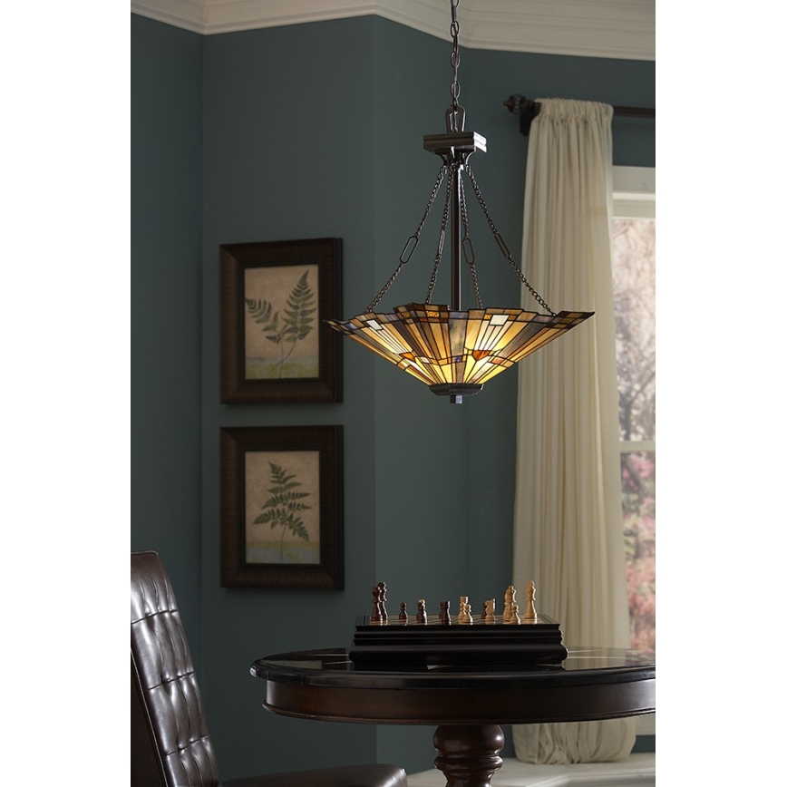 Elstead - Lampadario a catena Tiffany INGLENOOK 3xE27/100W/230V
