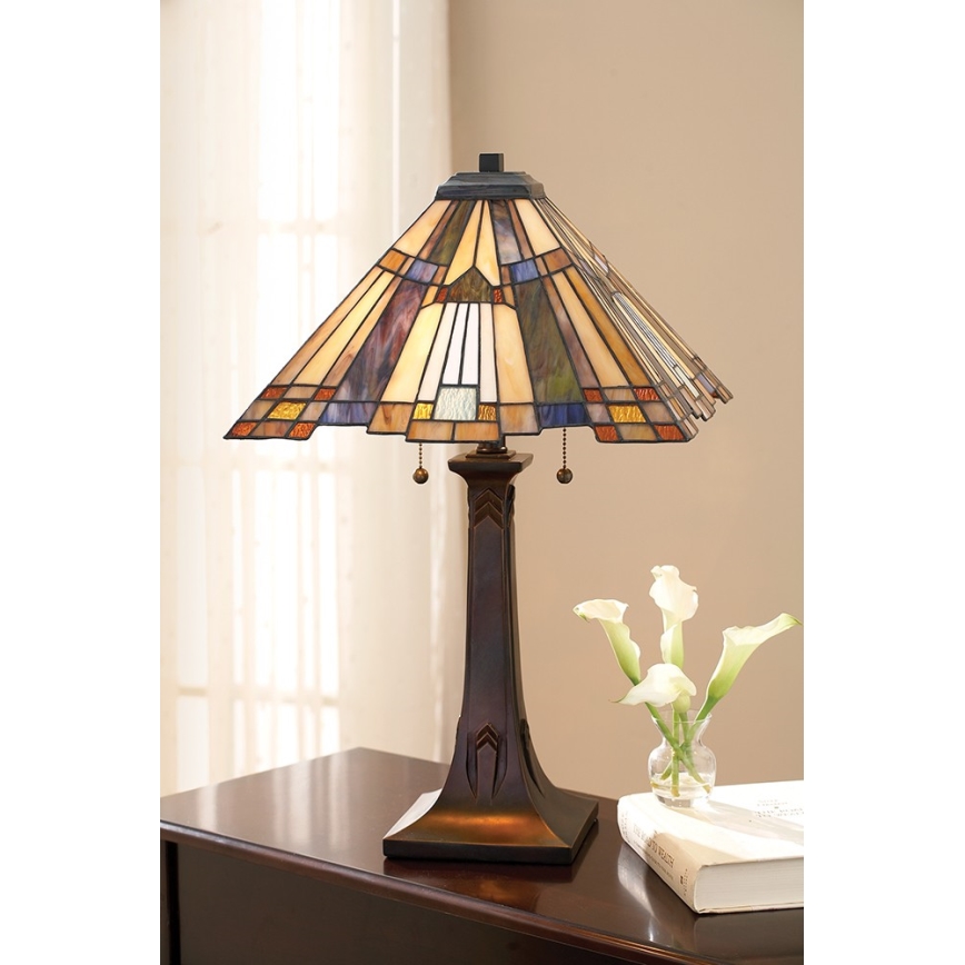 Elstead - Lampada da tavolo Tiffany INGLENOOK 2xE27/60W/230V