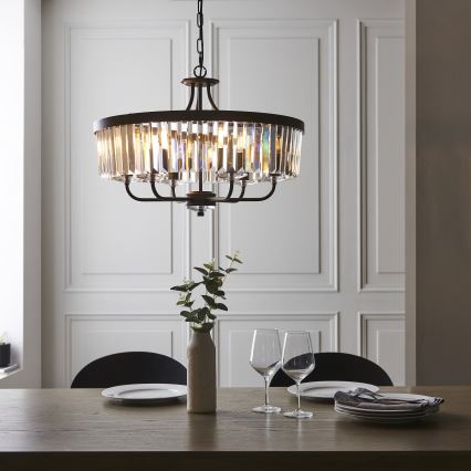 Endon 100711 - Lampadario a catena CHESTERFIELD 6xE14/6W/230V diam. 55 cm nero
