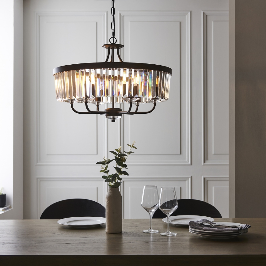 Endon 100711 - Lampadario a catena CHESTERFIELD 6xE14/6W/230V diam. 55 cm nero