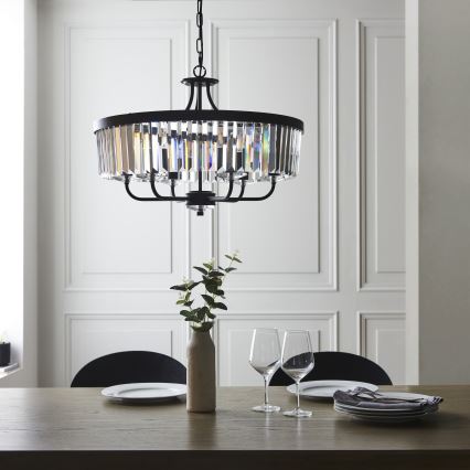 Endon 100711 - Lampadario a catena CHESTERFIELD 6xE14/6W/230V diam. 55 cm nero