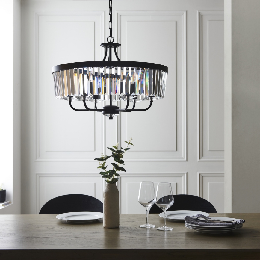 Endon 100711 - Lampadario a catena CHESTERFIELD 6xE14/6W/230V diam. 55 cm nero