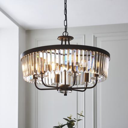 Endon 100711 - Lampadario a catena CHESTERFIELD 6xE14/6W/230V diam. 55 cm nero