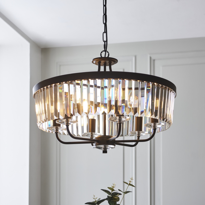 Endon 100711 - Lampadario a catena CHESTERFIELD 6xE14/6W/230V diam. 55 cm nero