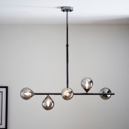Endon 101348 - Lampadario su asta OTIS 5xG9/3W/230V nero cromato/nero fumé