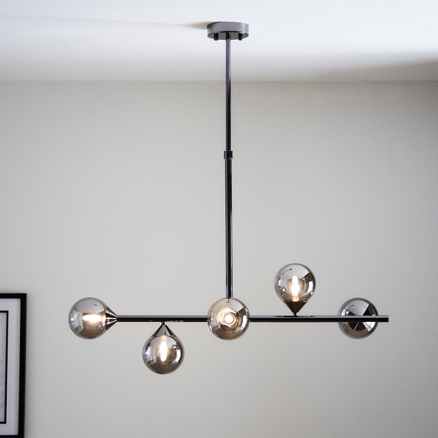 Endon 101348 - Lampadario su asta OTIS 5xG9/3W/230V nero cromato/nero fumé
